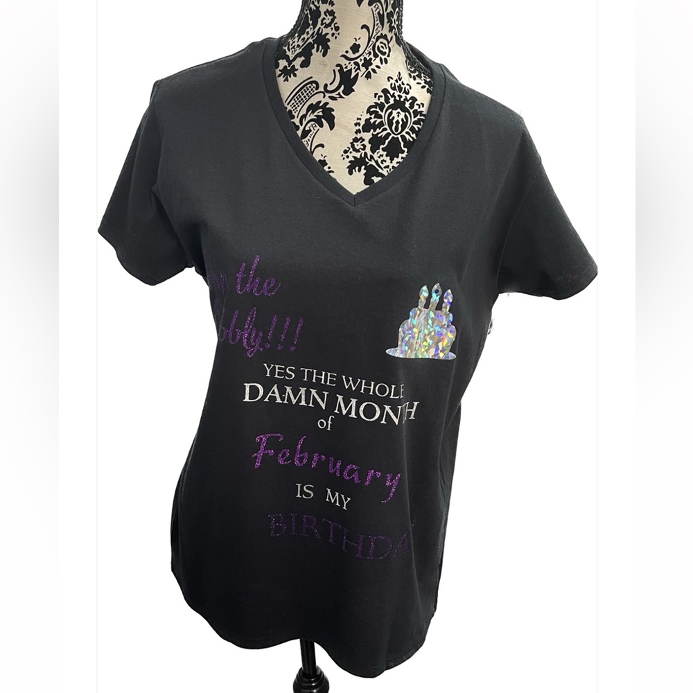 February Black Birthday T Shirt 2XL
